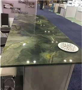 China Peacock Green Marble Polished Coffee Table Tops